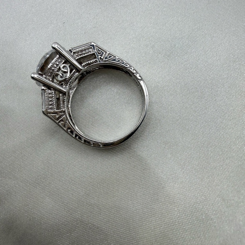 Cocktail Ring CZ 925 Signed GSK Size 7 Filigree sterling silver Mossanite 21.04G - Picture 6 of 13